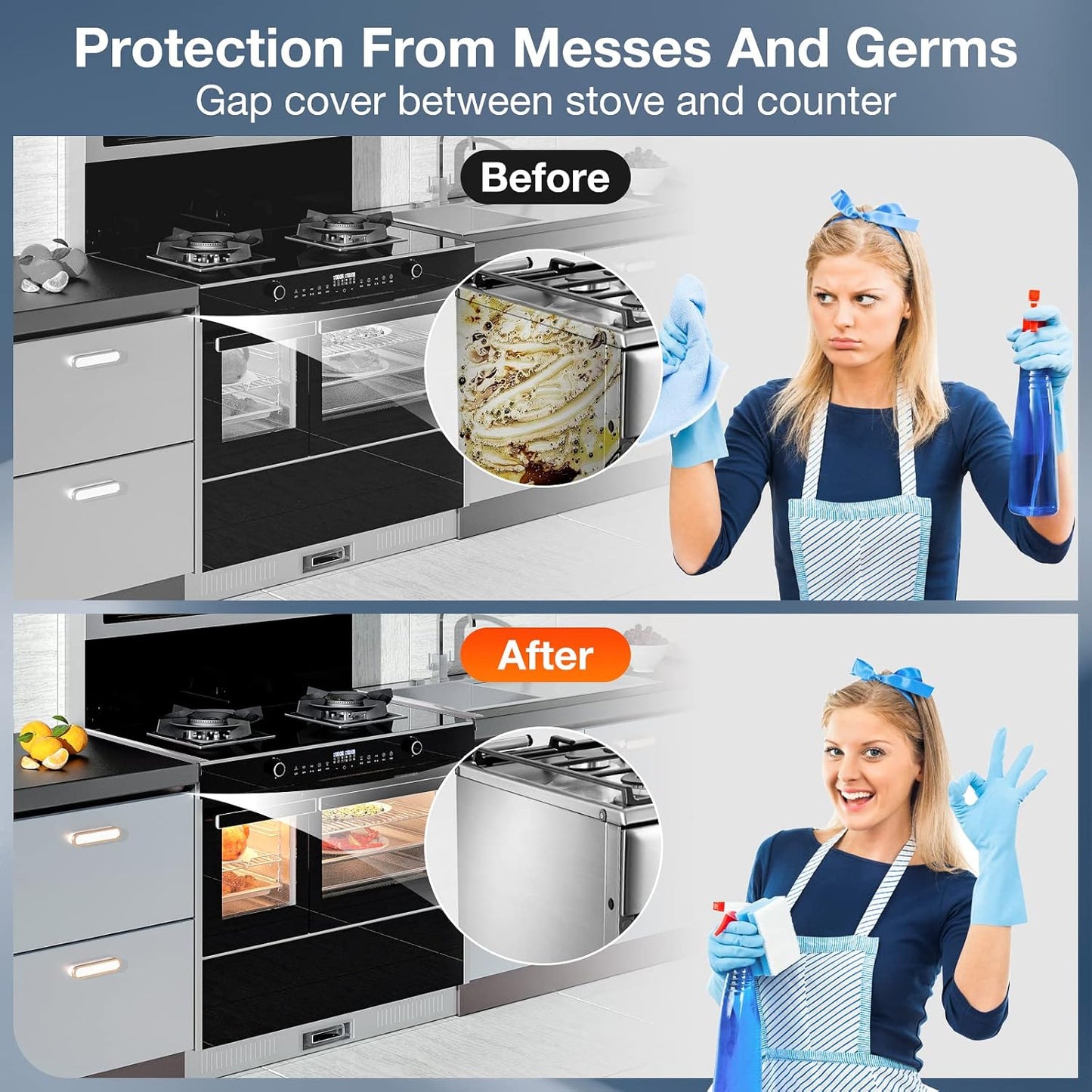 Stainless Steel Stove Gap Covers 2 Pack, Retractable 13.8"-27.5" Heat Resistant Oven Gap Filler and Cooktop Trim Kit, Silver