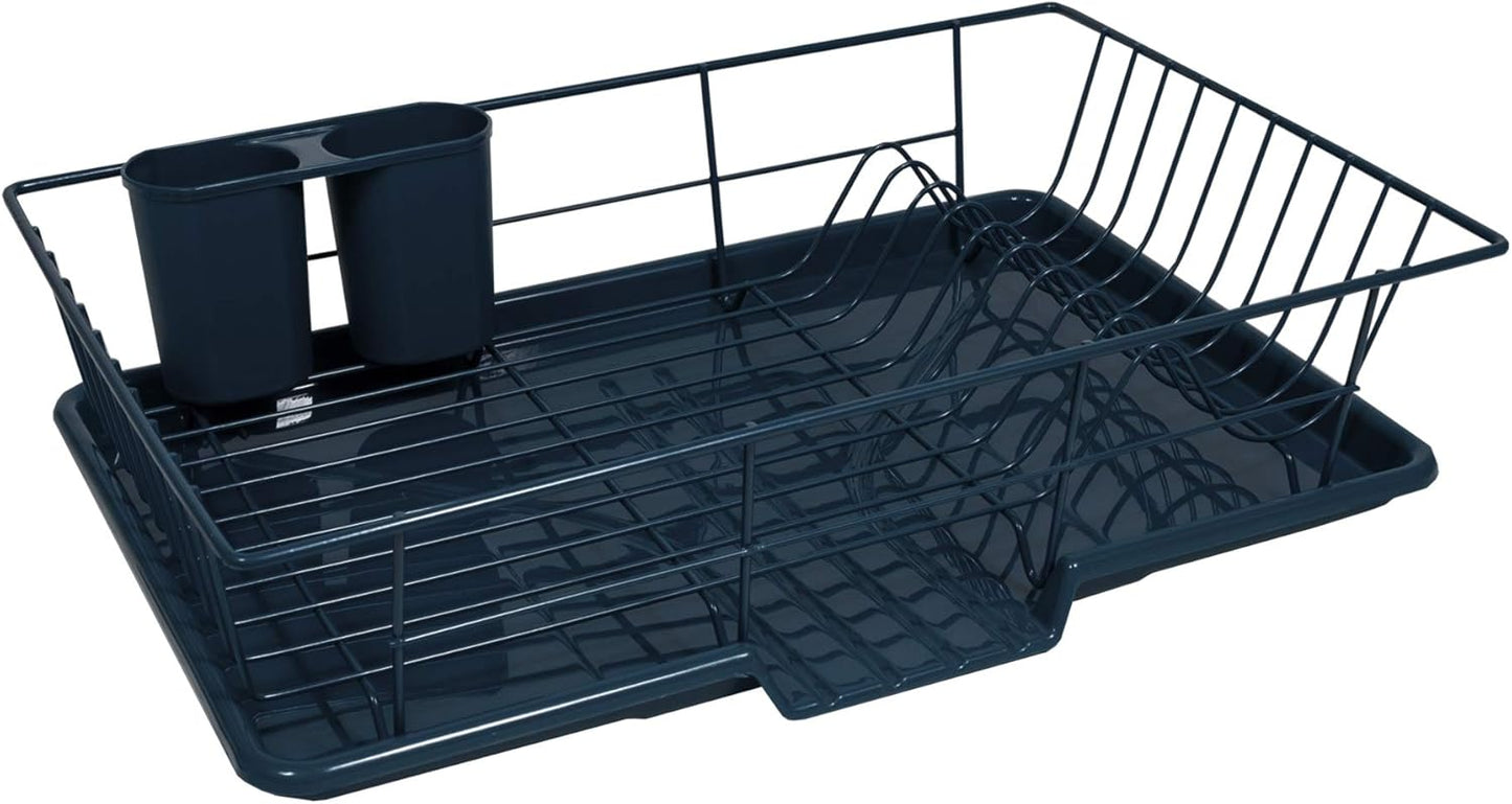 3-Piece Dish Drainer Rack Set with Drying Board and Utensil Holder, 12x19x5", Navy, Pack of 12