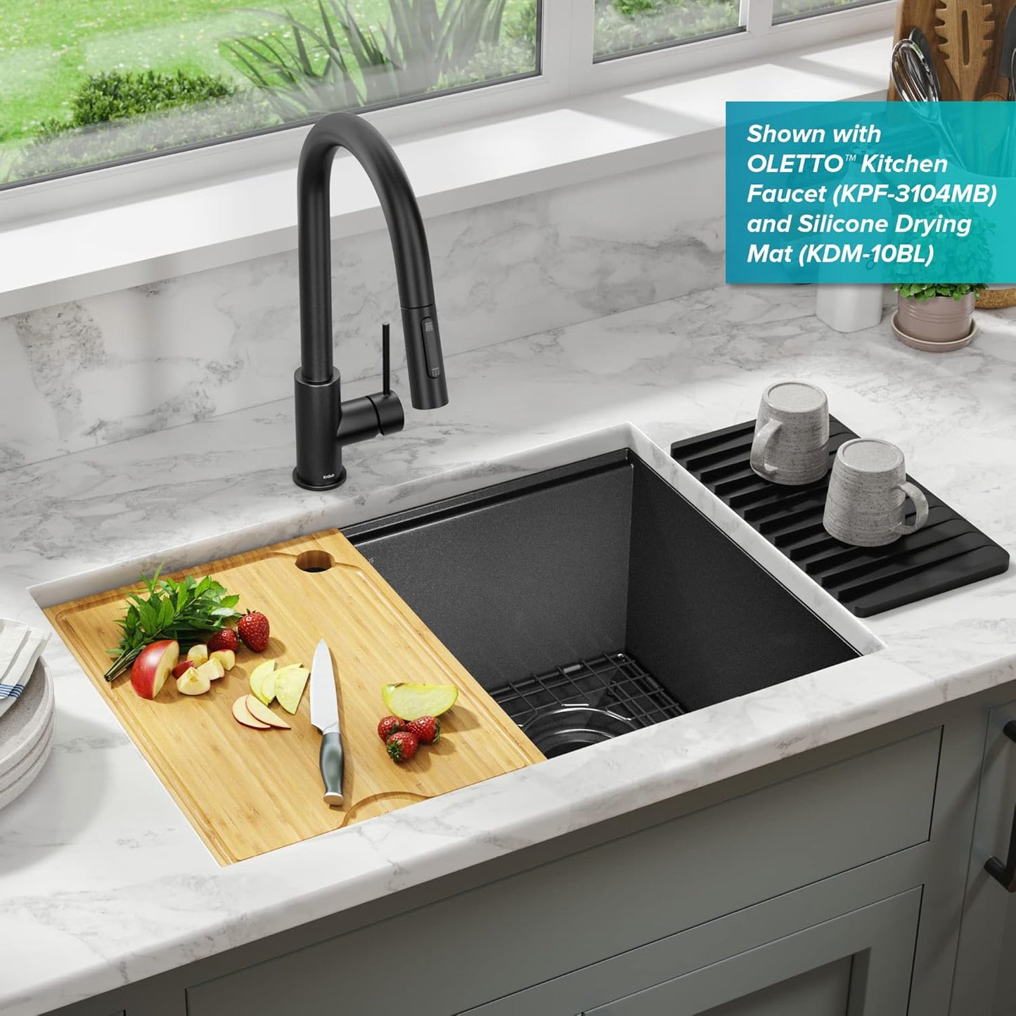 27-Inch Undermount Workstation Single Bowl Black Stainless Steel Kitchen Sink with Accessories, 16-Gauge, Gunmetal Finish