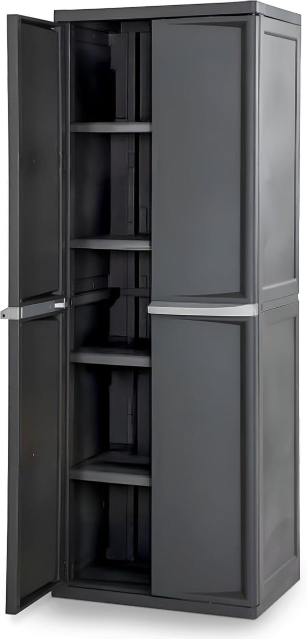 Gray 4-Shelf Lockable Utility Cabinet with Adjustable Shelves, Plastic Storage for Garage, Pantry, Basement, Laundry, Mudroom