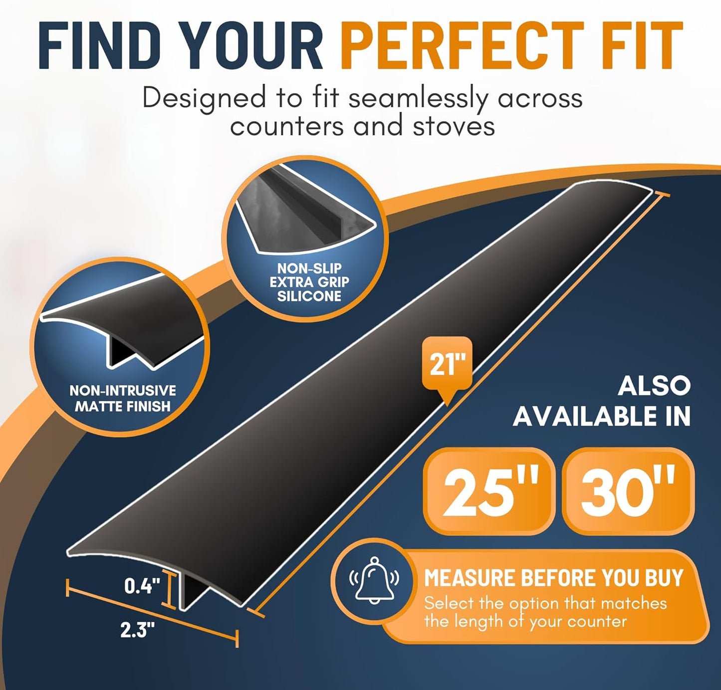 Silicone Stove Gap Covers, 2 Pack Heat Resistant Oven Gap Filler Seals Between Stovetop and Counter, Easy to Clean Stove Guard, 21 Inches, Black