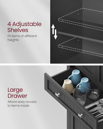 71.7" Ink Black Freestanding Pantry Cabinet with Drawer, 2 Cabinets, 4 Adjustable Shelves, 6 Door Shelves for Kitchen and Living Room