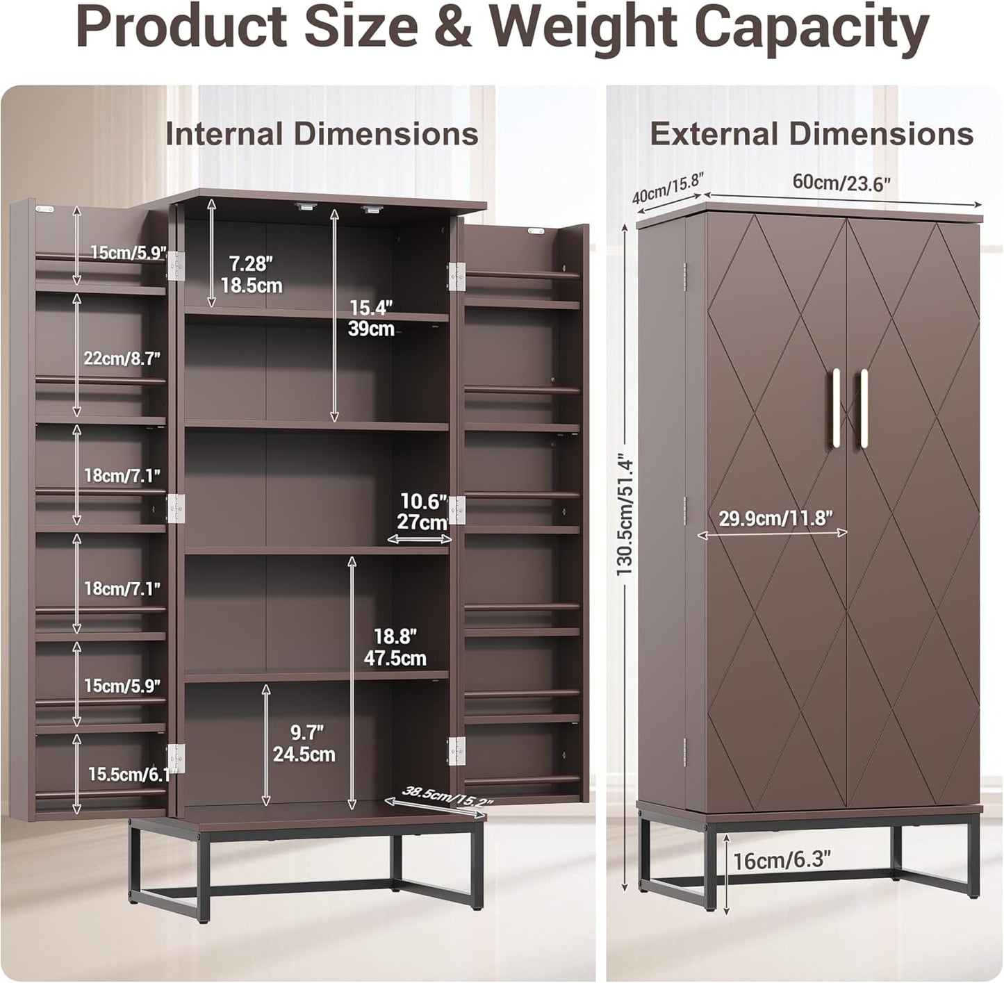 51" Brown Freestanding Pantry Cabinet with Adjustable Shelves, Buffet Storage Cupboard for Kitchen and Home Office