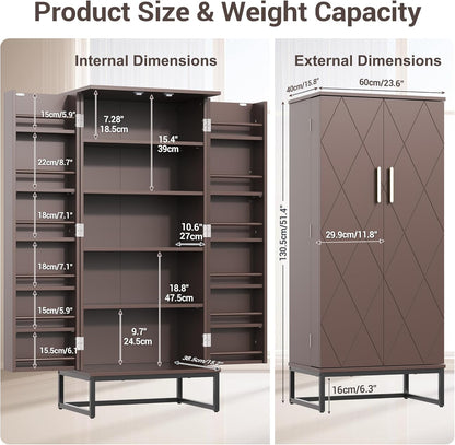 51" Brown Freestanding Pantry Cabinet with Adjustable Shelves, Buffet Storage Cupboard for Kitchen and Home Office