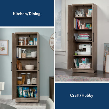 Kitchen Pantry Storage Cabinet with Adjustable Shelves, Brushed Oak Finish for Laundry and Bathroom
