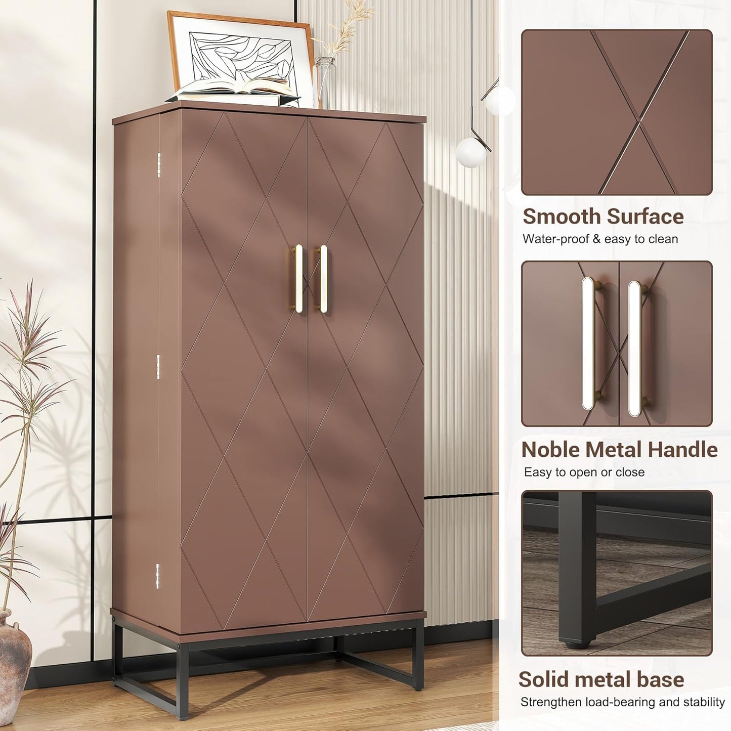 51" Brown Freestanding Pantry Cabinet with Adjustable Shelves, Buffet Storage Cupboard for Kitchen and Home Office