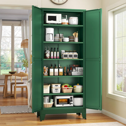 75.2" Tall White Metal Pantry Cabinet with 2 Doors and 5 Adjustable Shelves for Kitchen, Dining Room, Living Room