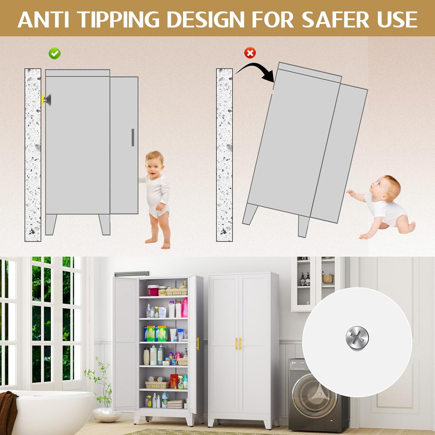 75.2" Tall White Metal Pantry Cabinet with 2 Doors and 5 Adjustable Shelves for Kitchen, Dining Room, Living Room