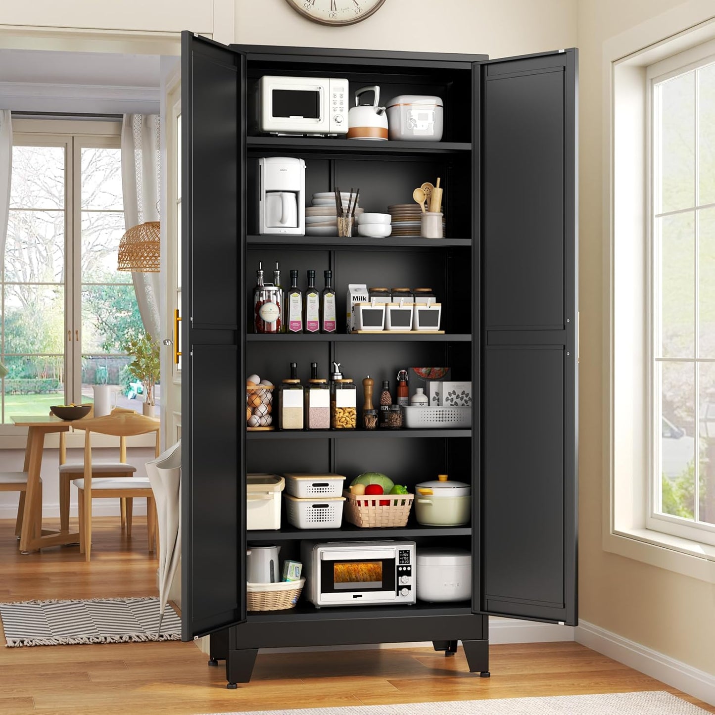 75.2" Tall White Metal Pantry Cabinet with 2 Doors and 5 Adjustable Shelves for Kitchen, Dining Room, Living Room