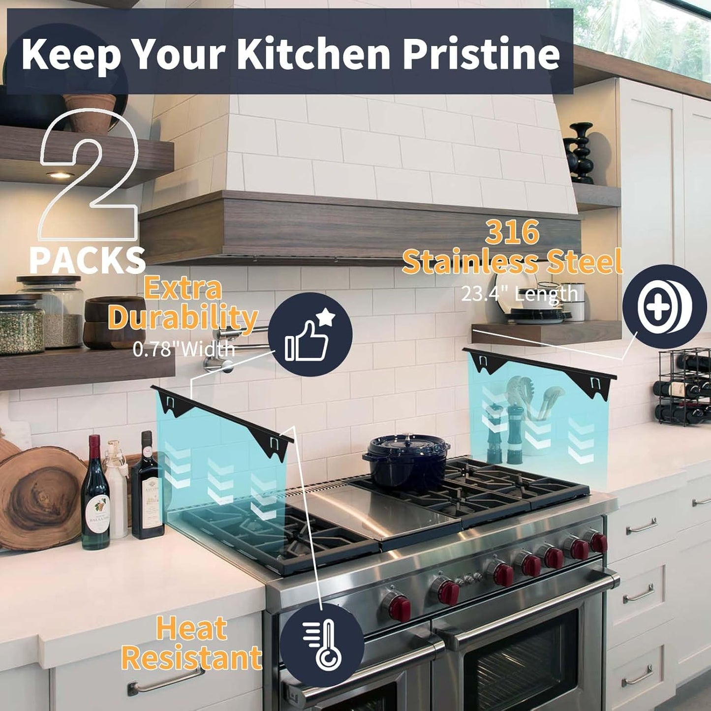 Stove Gap Covers Stainless Steel 2 Pack, Heat Resistant Oven Gap Filler Guards Trim Kit Between Stovetop and Counter