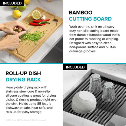 24-Inch Farmhouse Workstation Single Bowl Stainless Steel Kitchen Sink with Accessories, 16-Gauge