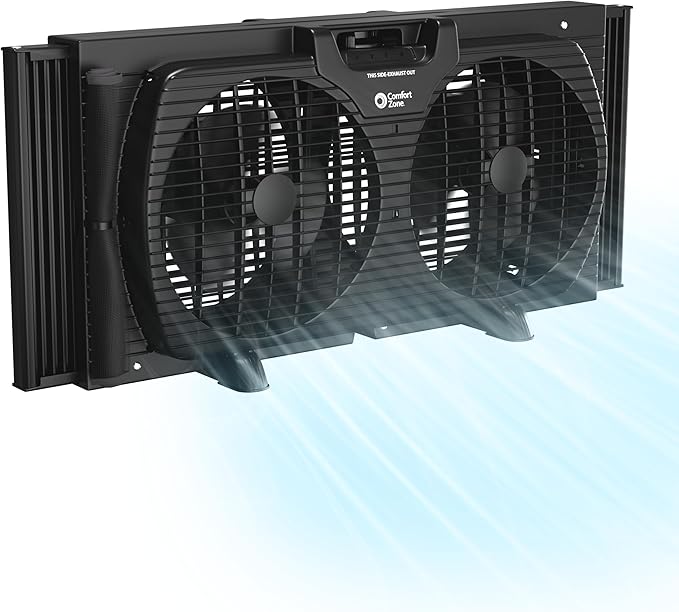 Twin Window Fan with Reversible Airflow, 9" Dual Fan, 2-Speed, Auto-Locking Expanders, 9.84 ft/sec, for Home, Kitchen, Bedroom, or Office