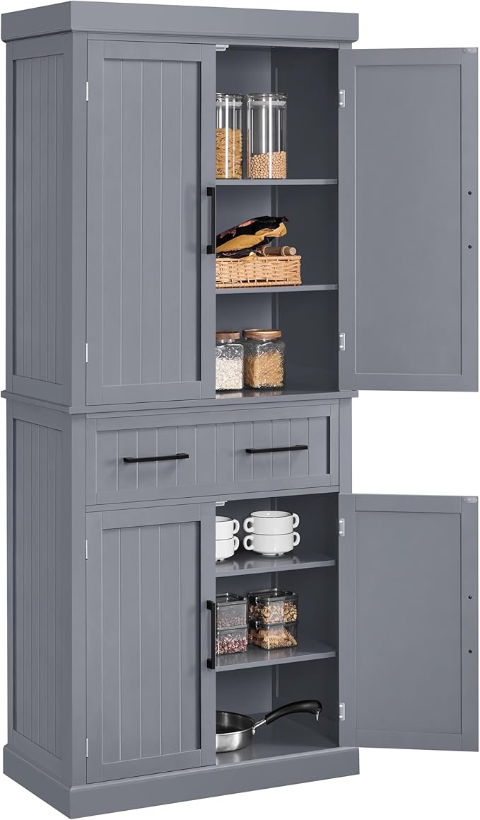 72.5" Black Freestanding Pantry Cabinet with Drawer and 2 Adjustable Shelves for Kitchen, Dining, Bathroom, Hallway