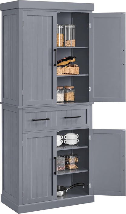 72.5" Black Freestanding Pantry Cabinet with Drawer and 2 Adjustable Shelves for Kitchen, Dining, Bathroom, Hallway