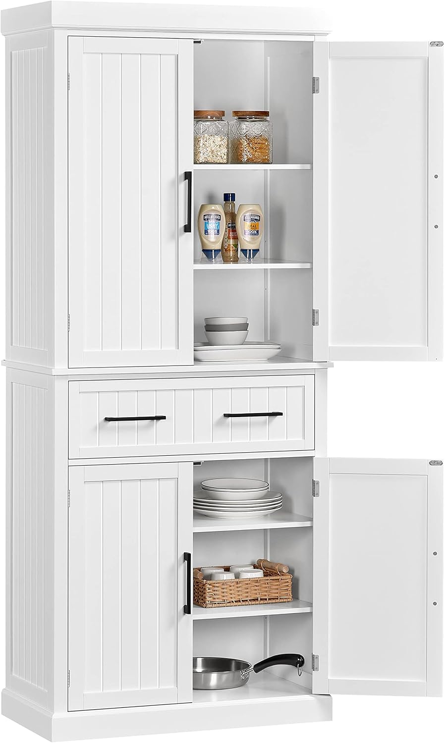 72.5" Black Freestanding Pantry Cabinet with Drawer and 2 Adjustable Shelves for Kitchen, Dining, Bathroom, Hallway