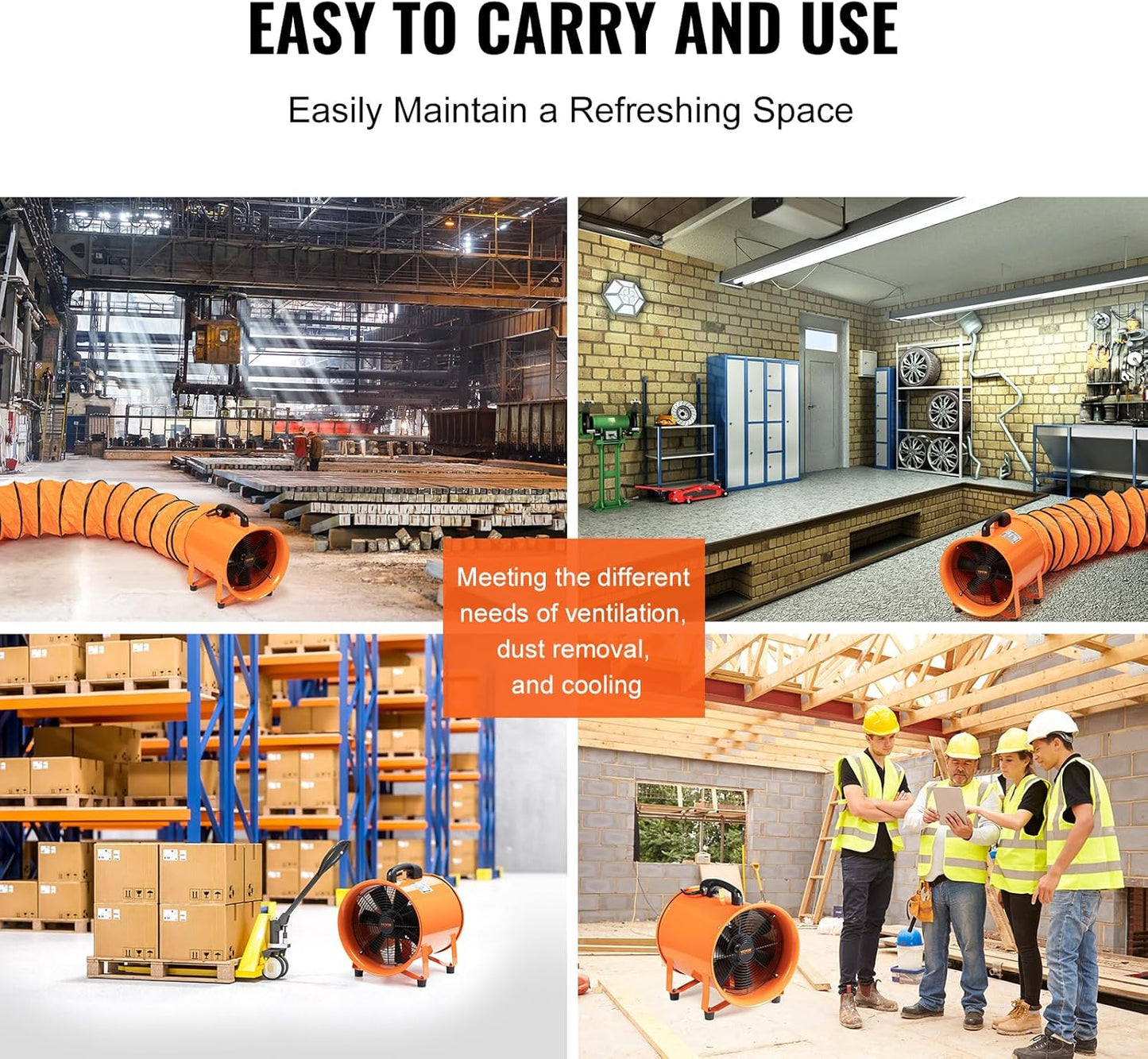 Industrial Portable Air Blower Ventilator, 1070CFM 8" Exhaust Fan with 16.4ft Flexible Duct, 195W High Velocity Air Mover