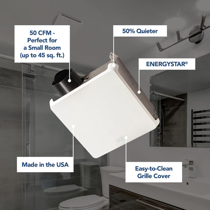 Bathroom Exhaust Fan, 50CFM Energy Star, 2.0 Sones