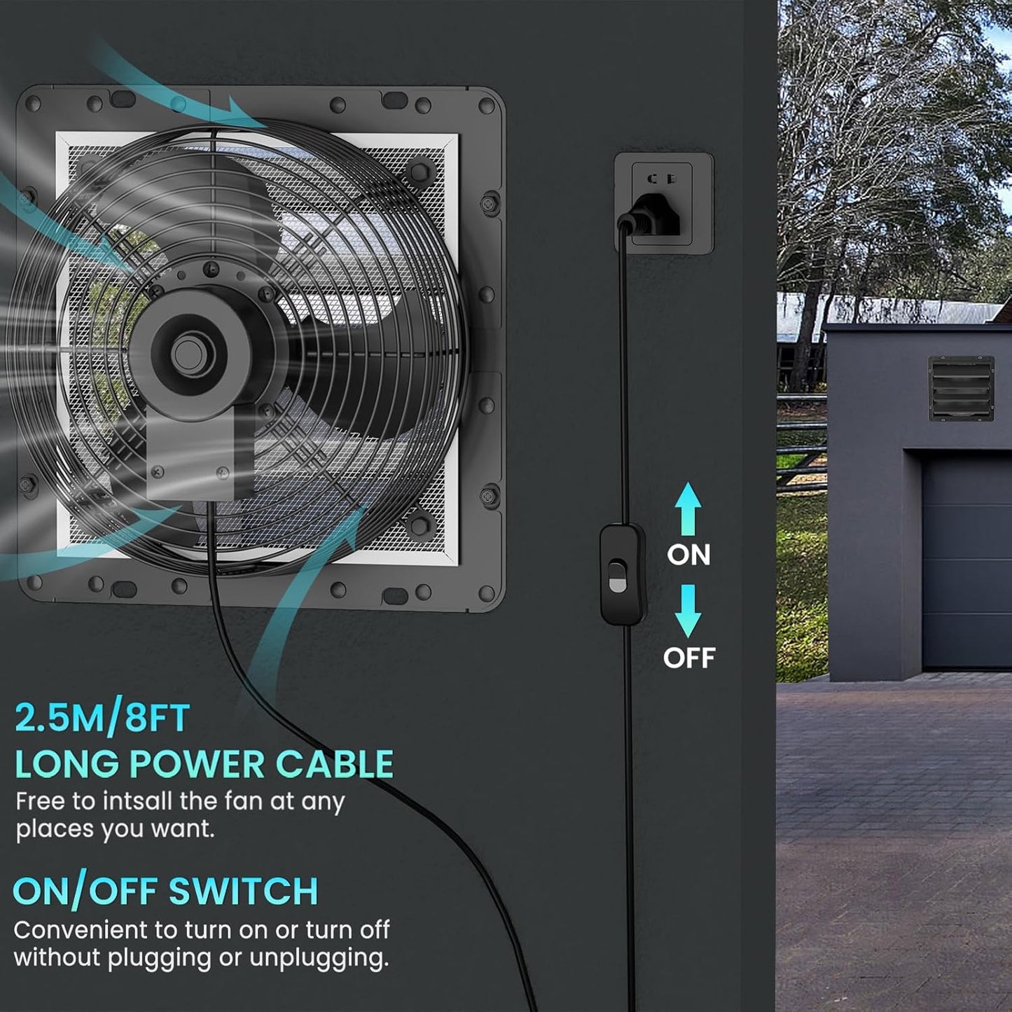 10" Shutter Exhaust Fan, 647CFM Low Noise with Mesh Screen for Basement, Shed, Gable, or Chicken Coop Ventilation, Black