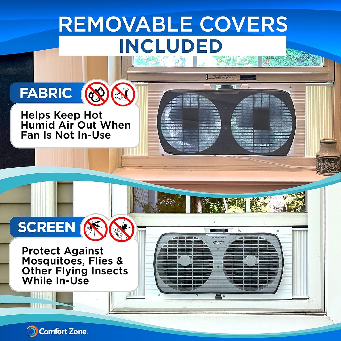 Twin Window Fan with Reversible Airflow, 9" Dual Fan, 2-Speed, Auto-Locking Expanders, 9.84 ft/sec, for Home, Kitchen, Bedroom, or Office