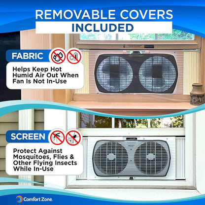 Twin Window Fan with Reversible Airflow, 9" Dual Fan, 2-Speed, Auto-Locking Expanders, 9.84 ft/sec, for Home, Kitchen, Bedroom, or Office