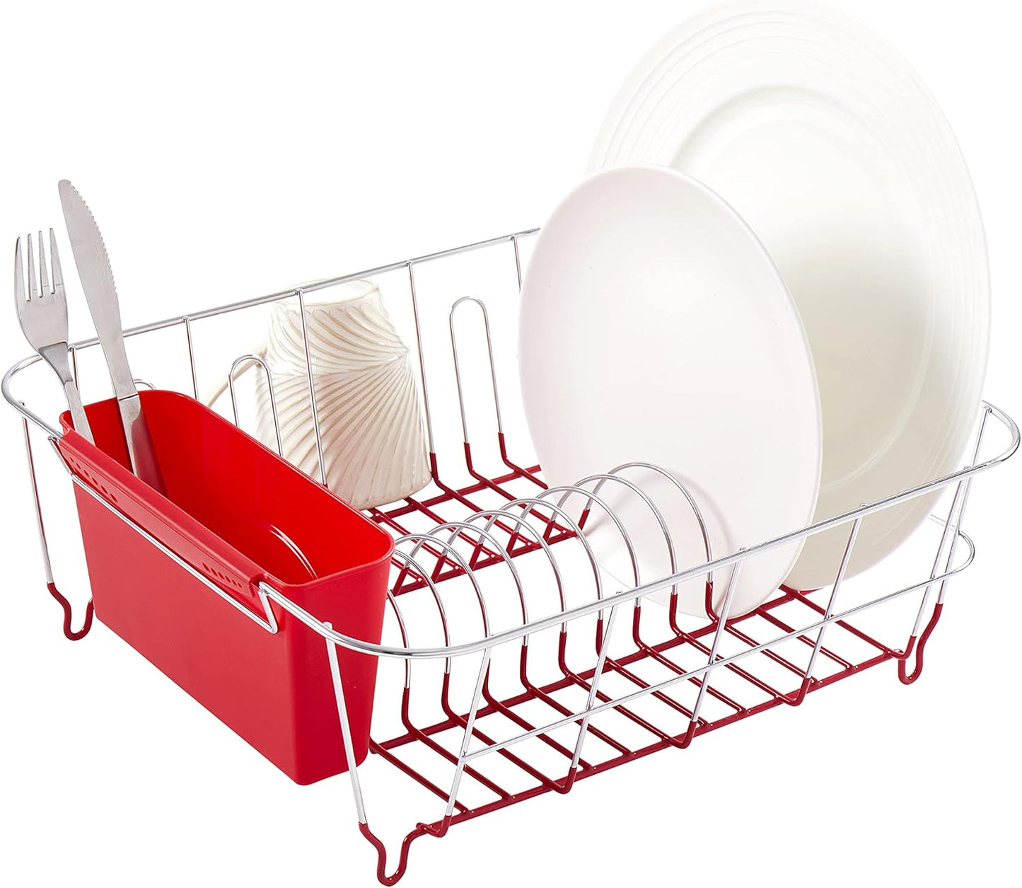 2-Piece Dish Drying Rack Set with Utensil Holder, Fits Most Sinks, 14.5x13x5.25", Red, Pack of 12