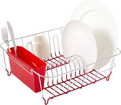 2-Piece Dish Drying Rack Set with Utensil Holder, Fits Most Sinks, 14.5x13x5.25", Red, Pack of 12