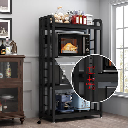 4-Tier Bakers Rack with Power Outlet, Microwave Stand, Freestanding Kitchen Storage Rack, Coffee Bar, Black