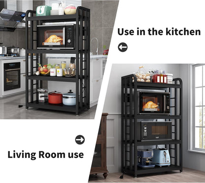4-Tier Bakers Rack with Power Outlet, Microwave Stand, Freestanding Kitchen Storage Rack, Coffee Bar, Black