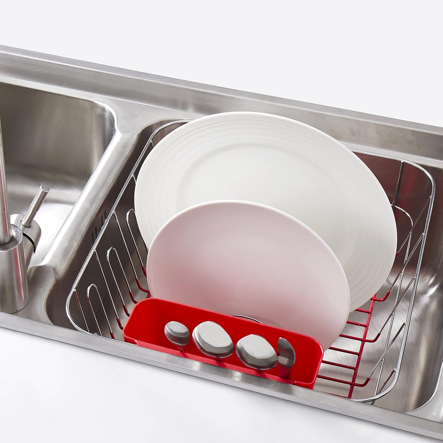 2-Piece Dish Drying Rack Set with Utensil Holder, Fits Most Sinks, 14.5x13x5.25", Red, Pack of 12