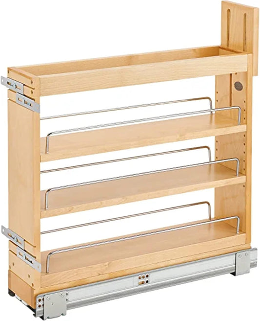 Rev-A-Shelf 5" Pull-Out Base Cabinet Storage Organizer, Wooden Spice Rack & Pantry Shelves with Soft-Close Slides, Model 448-BDDSC-5C
