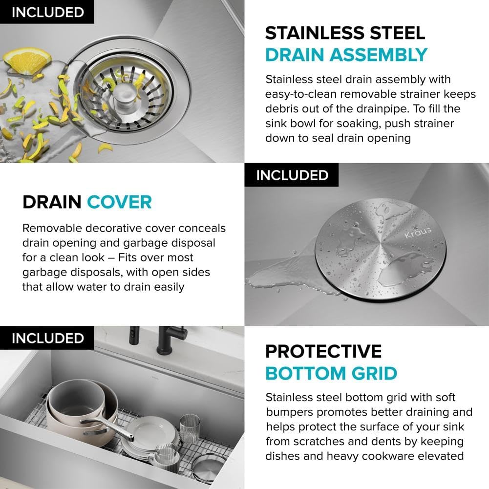 24-Inch Farmhouse Workstation Single Bowl Stainless Steel Kitchen Sink with Accessories, 16-Gauge