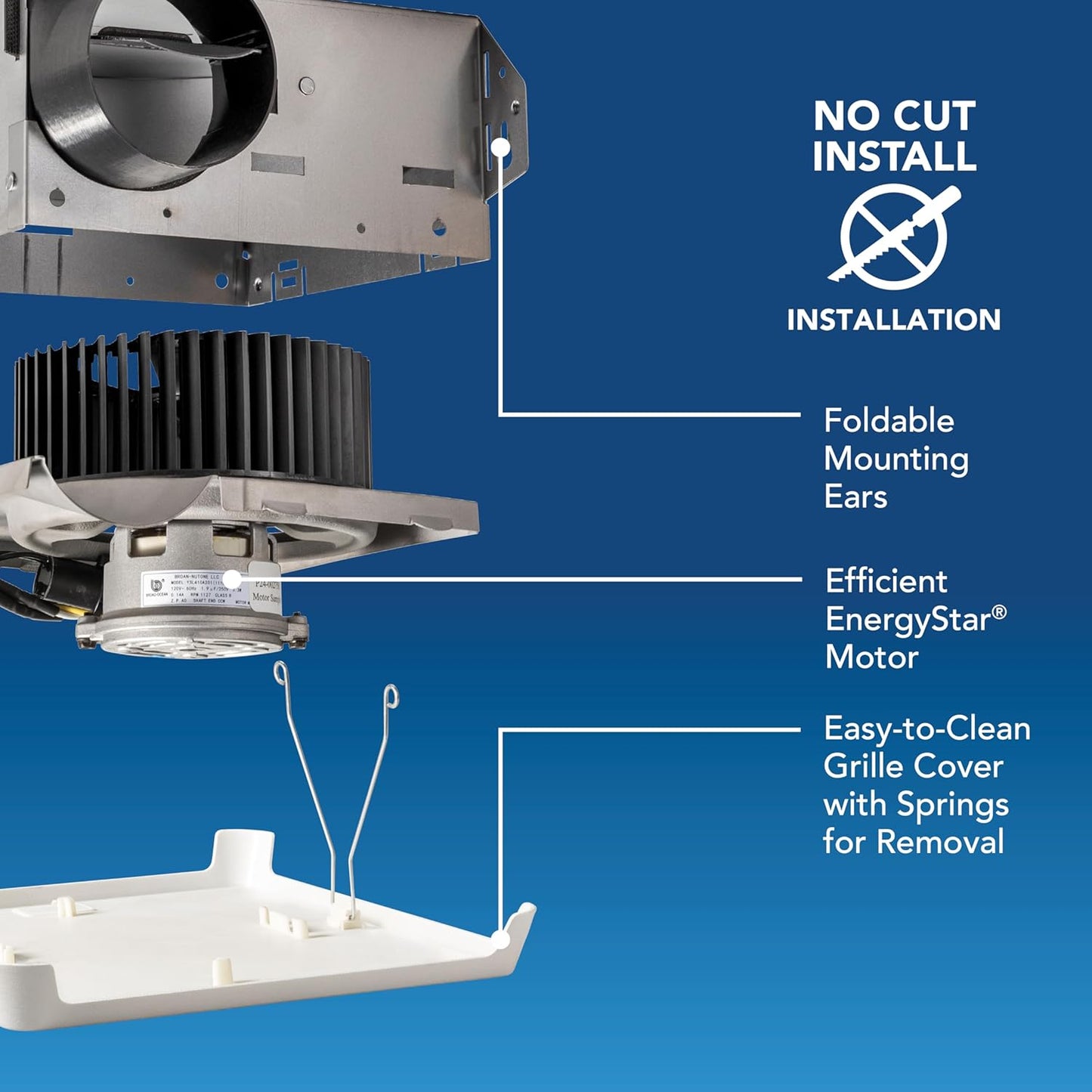Bathroom Exhaust Fan, 50CFM Energy Star, 2.0 Sones