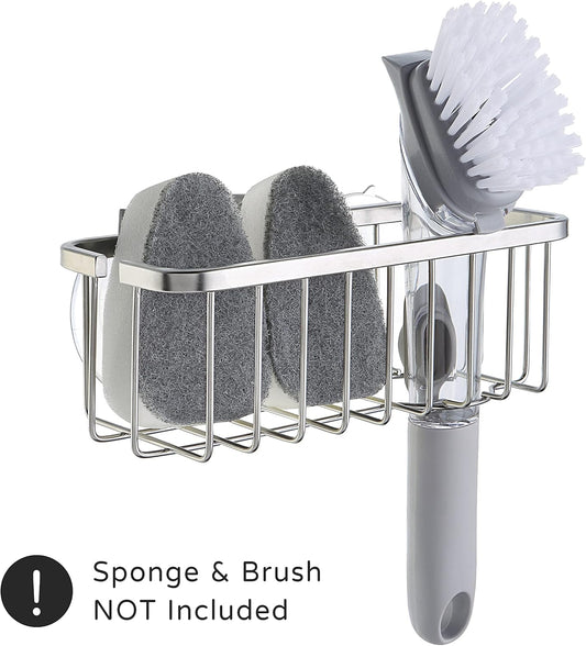 NeverRust Deluxe Kitchen & Bathroom Sink Sponge Holder Organizer, Adhesive Mount with Extra Suction Cup, 7.4 x 3.3 x 2.75", Sponge & Brush Not Included