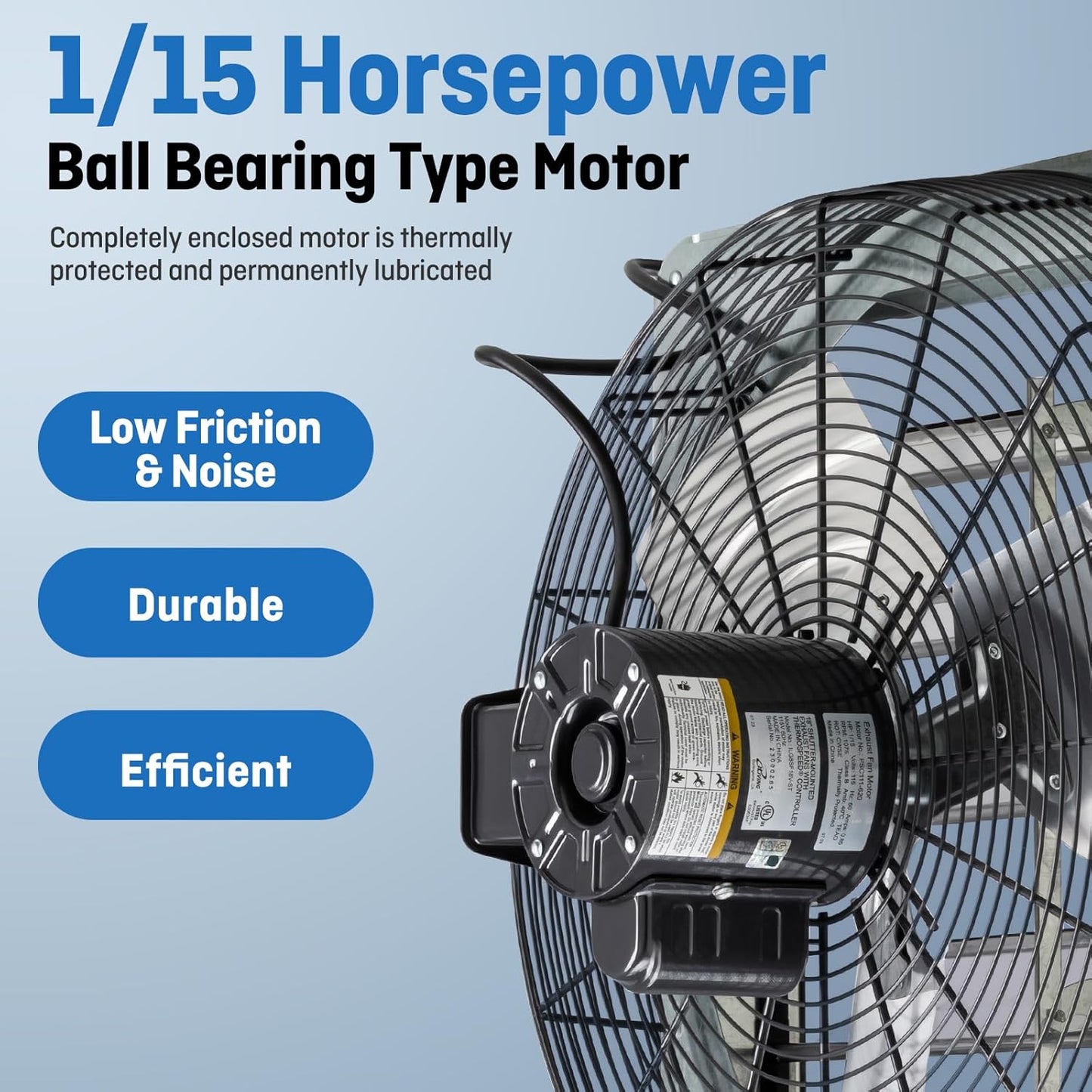 18" Wall Mounted Shutter Exhaust Fan with Automatic Shutter, Thermostat, Variable Speed, 1736CFM, 2600 SQF Coverage, Silver