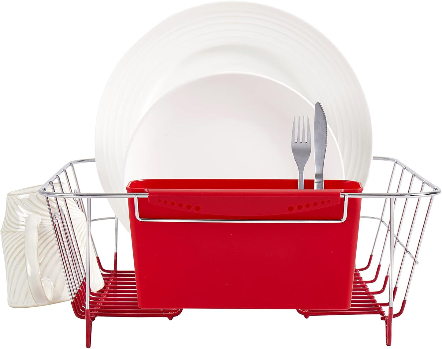 2-Piece Dish Drying Rack Set with Utensil Holder, Fits Most Sinks, 14.5x13x5.25", Red, Pack of 12