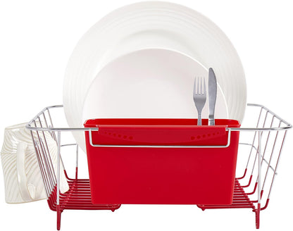 2-Piece Dish Drying Rack Set with Utensil Holder, Fits Most Sinks, 14.5x13x5.25", Red, Pack of 12