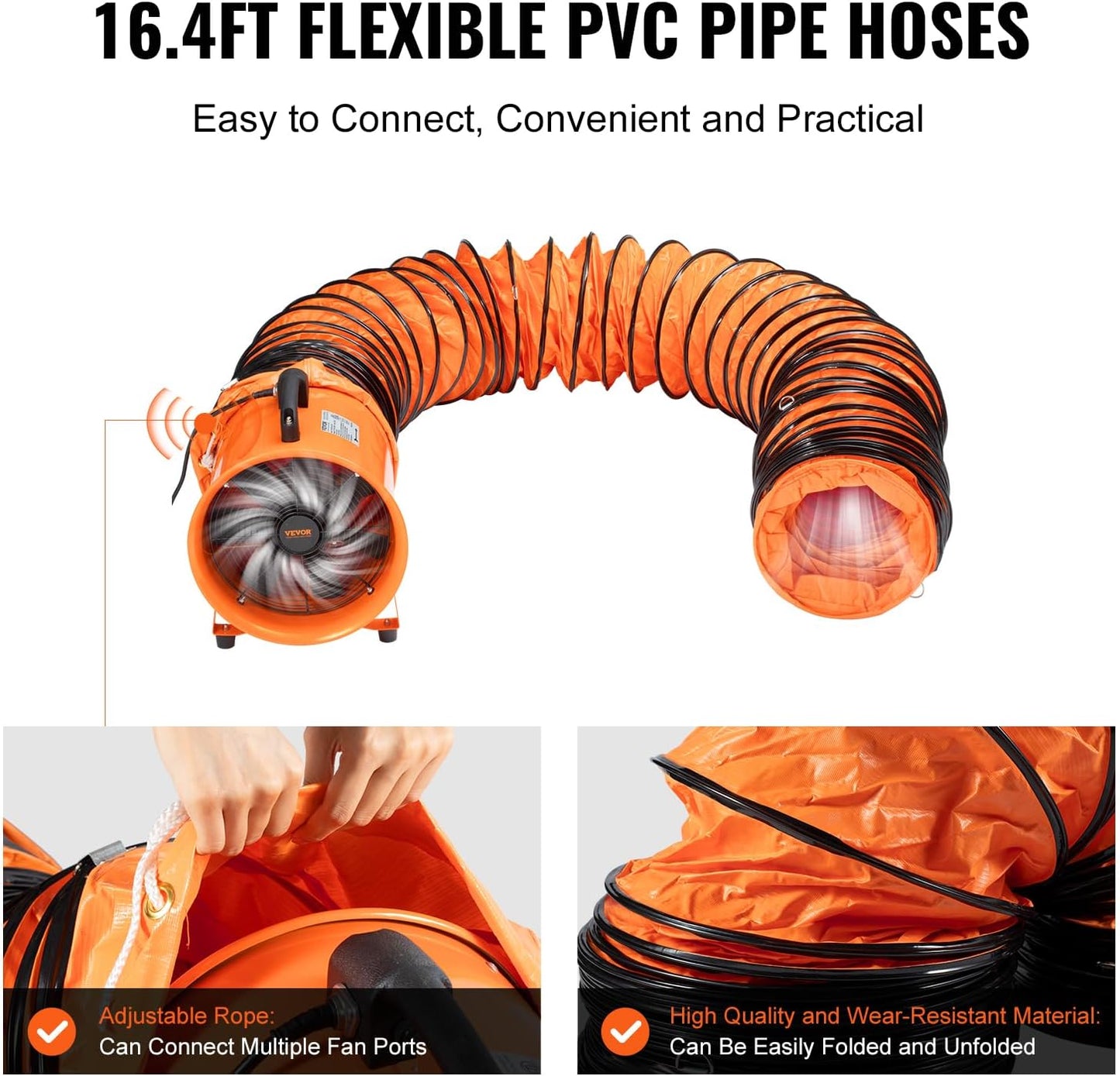 Industrial Portable Air Blower Ventilator, 1070CFM 8" Exhaust Fan with 16.4ft Flexible Duct, 195W High Velocity Air Mover