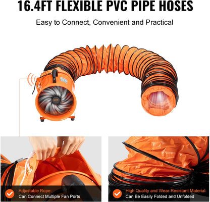 Industrial Portable Air Blower Ventilator, 1070CFM 8" Exhaust Fan with 16.4ft Flexible Duct, 195W High Velocity Air Mover