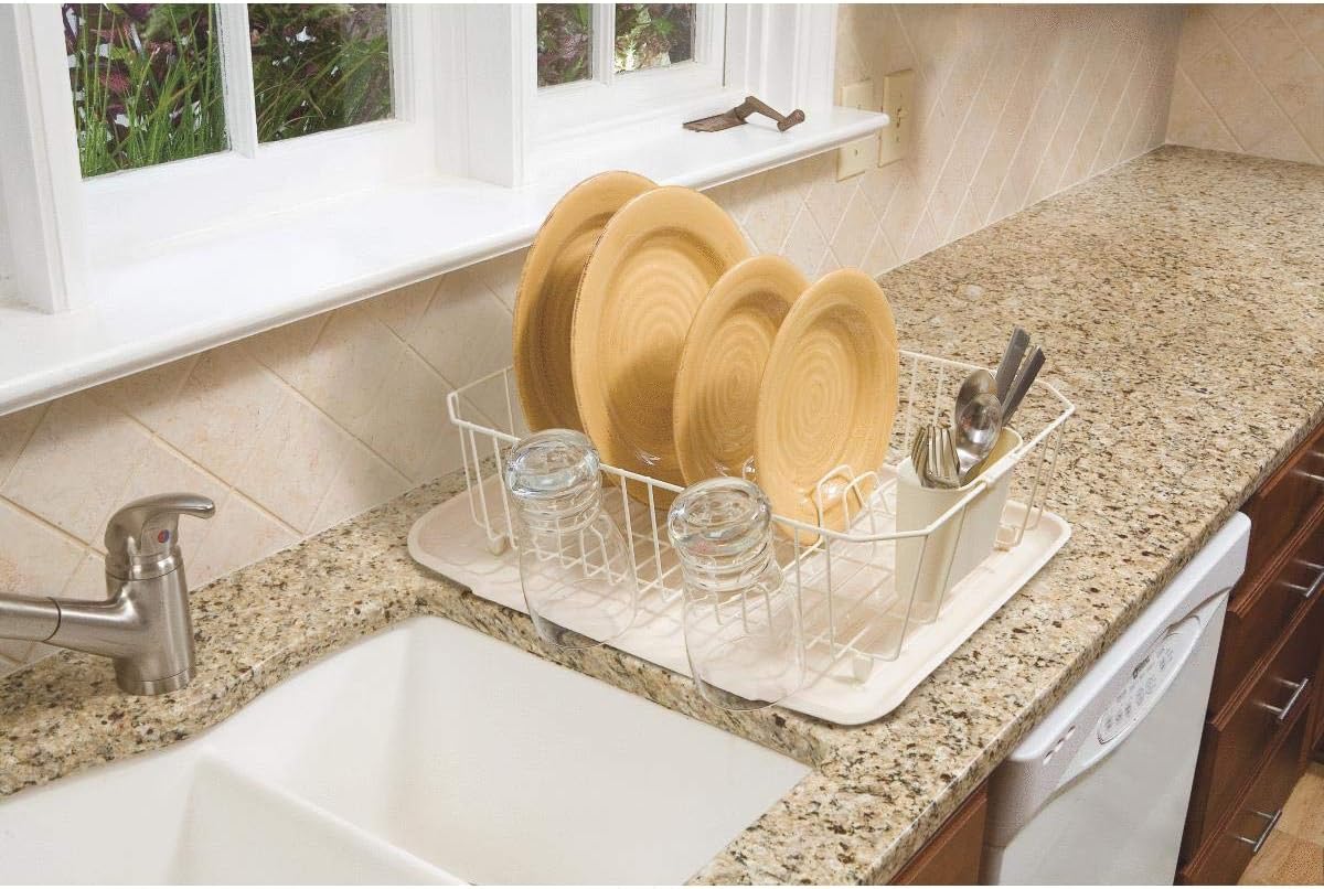 Large In-Sink Dish Drainer with Disinfectant Feature, Bisque