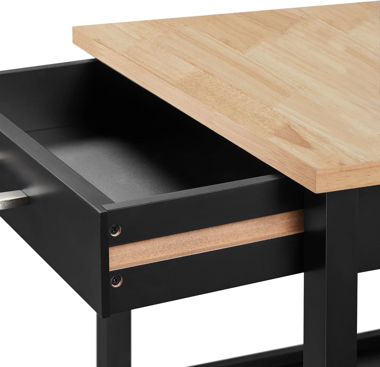 Small Kitchen Island on Wheels with Wood Top and Drawer, Trolley Cart with Open Shelf and Storage Cabinet, 22x18x35 Inches, Black