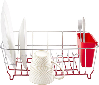 2-Piece Dish Drying Rack Set with Utensil Holder, Fits Most Sinks, 14.5x13x5.25", Red, Pack of 12