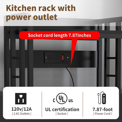 4-Tier Bakers Rack with Power Outlet, Microwave Stand, Freestanding Kitchen Storage Rack, Coffee Bar, Black