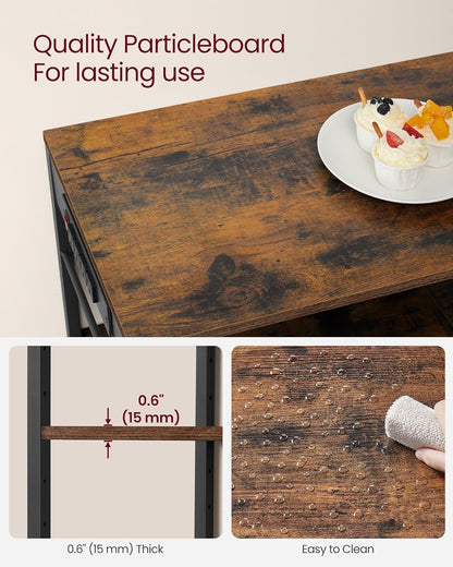 Baker's Rack Coffee Bar Stand with Charging Station, Storage Shelves, Pull-Out Wire Basket, Microwave Table, Kitchen, 15.7x35.4x35.6 Inches, Rustic Brown