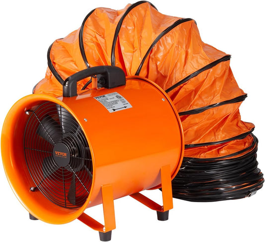 Industrial Portable Air Blower Ventilator, 1070CFM 8" Exhaust Fan with 16.4ft Flexible Duct, 195W High Velocity Air Mover