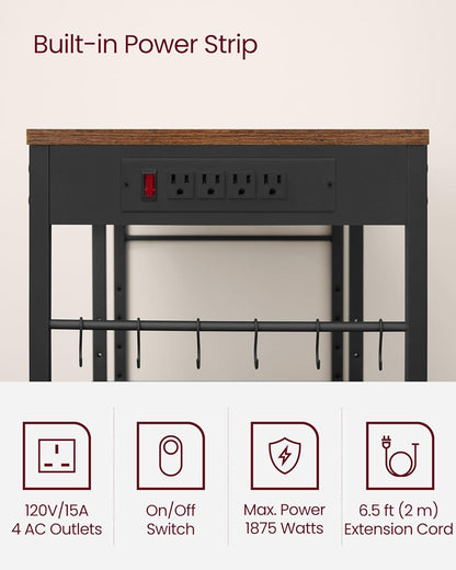 Baker's Rack Coffee Bar Stand with Charging Station, Storage Shelves, Pull-Out Wire Basket, Microwave Table, Kitchen, 15.7x35.4x35.6 Inches, Rustic Brown