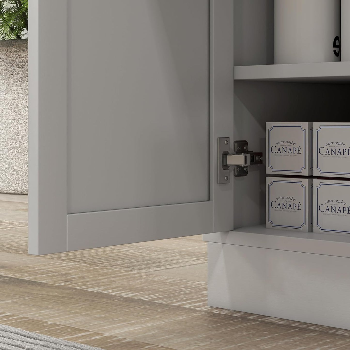 Microwave Cabinet with Storage Drawer, Double Door and Adjustable Shelf, Buffet Hutch with Cable Hole, Kitchen, Dining, Living Room, White