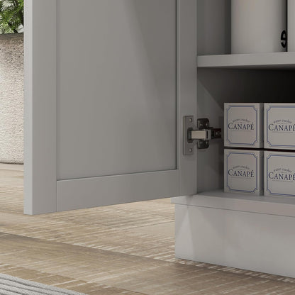 Microwave Cabinet with Storage Drawer, Double Door and Adjustable Shelf, Buffet Hutch with Cable Hole, Kitchen, Dining, Living Room, White