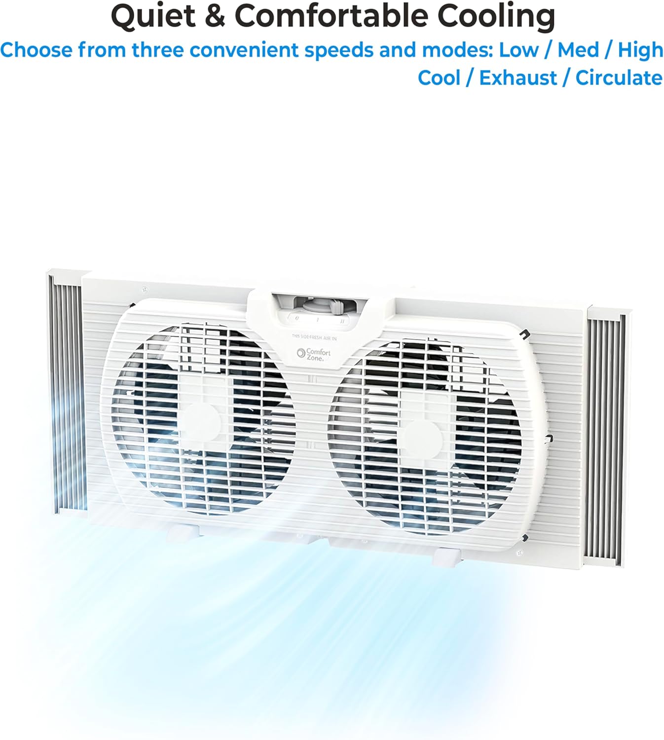 Twin Window Fan with Reversible Airflow, 9" Dual Fan, 2-Speed, Auto-Locking Expanders, 9.84 ft/sec, for Home, Kitchen, Bedroom, or Office