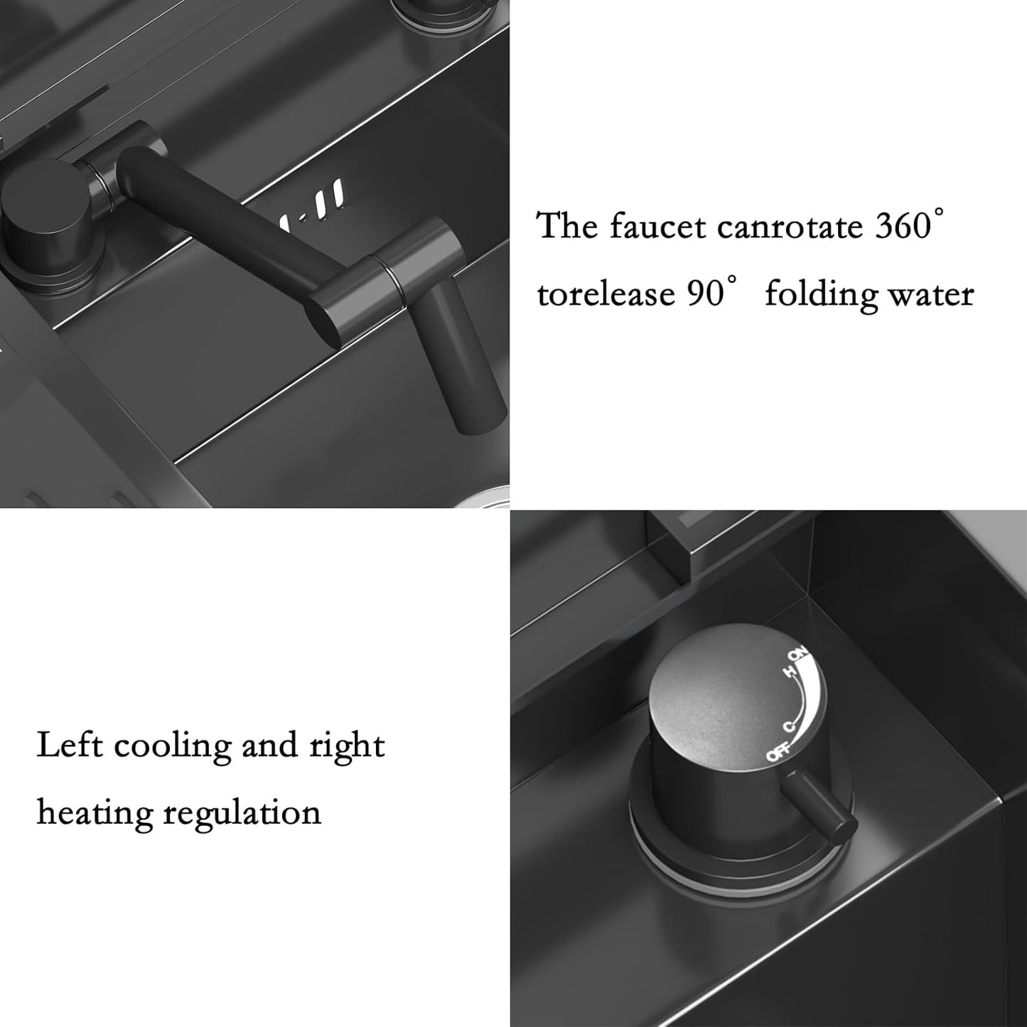 21.6x17.7-Inch Black Stainless Steel Slow Drop Bar Sink for Center Island, Motor Home, Western Style Countertop with Rotating Folding Faucet and Press Cup Washer