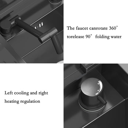 21.6x17.7-Inch Black Stainless Steel Slow Drop Bar Sink for Center Island, Motor Home, Western Style Countertop with Rotating Folding Faucet and Press Cup Washer